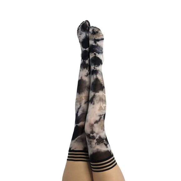 KIX'IES MACKENZIE: BLACK AND WHITE TIE DYE THIGH‎ HIGHS ALL SIZES - Picture 1 of 2